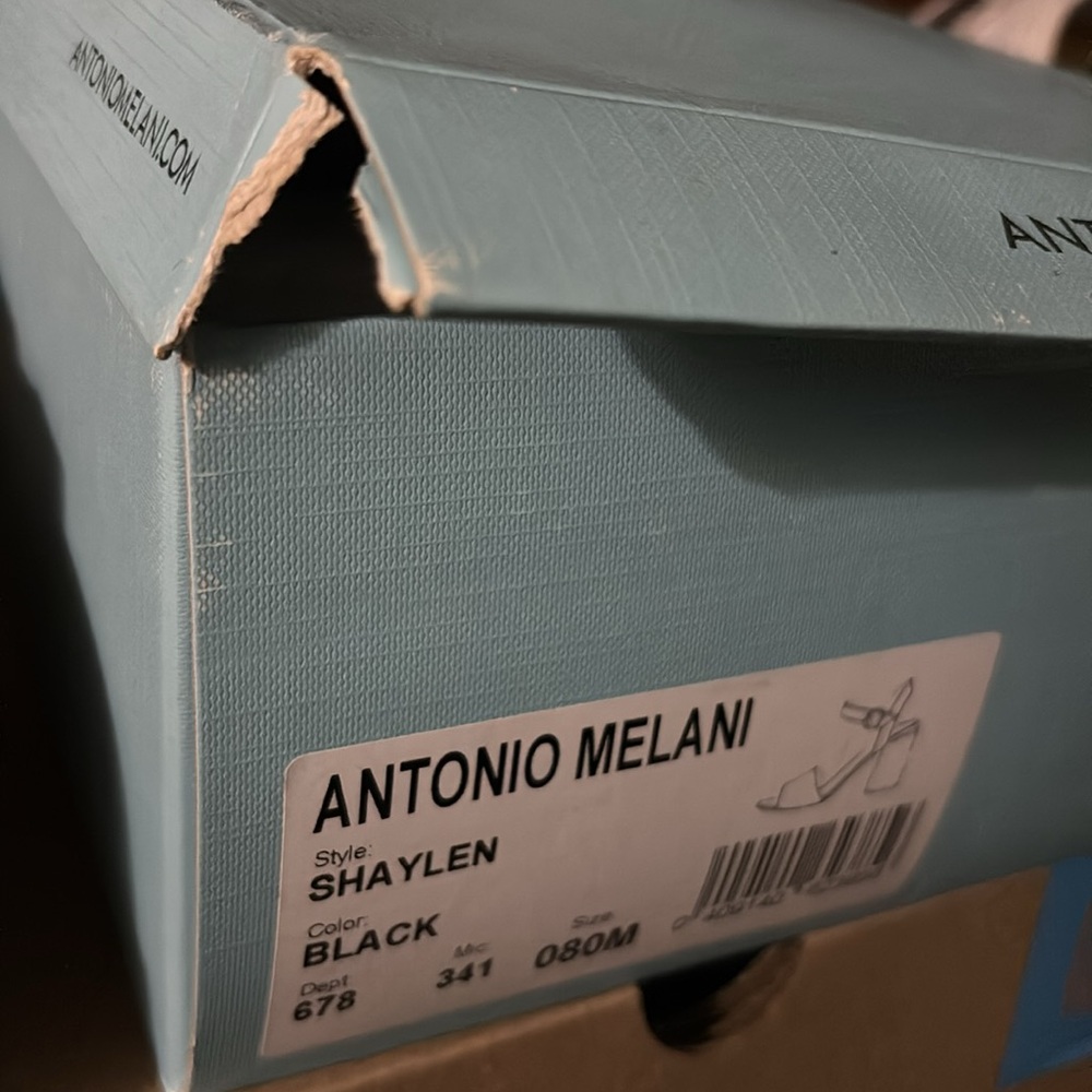 NEW IN BOX Antonio Melani Women’s Black Ankle Strap Sandal 3 inch Heels Size 8 - Picture 10 of 11